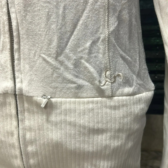 Sameunderneath Women’s White Zipper Front Hooded Embroidered Back Hoodie Large - Picture 2 of 11